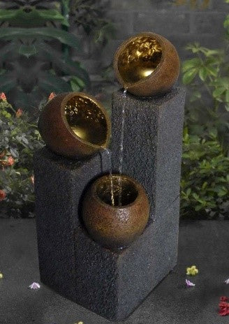 THREE GOLDEN POTS FOUNTAIN with LED lights