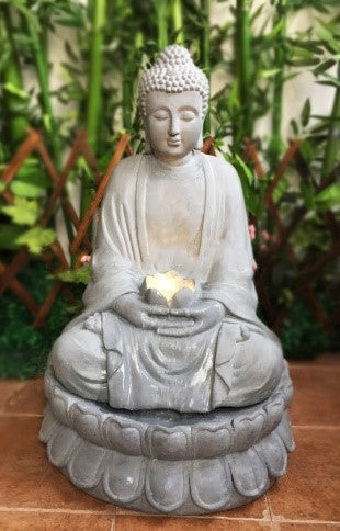MEDITATING BUDDHA LOTUS FOUNTAIN with LED lights